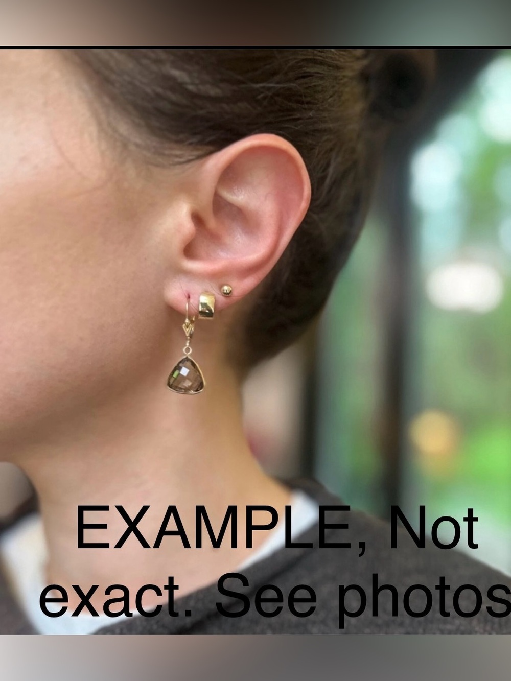 Estate 14KT Yellow Gold Checkerboard Triangle Smokey Quartz Dangle Earrings